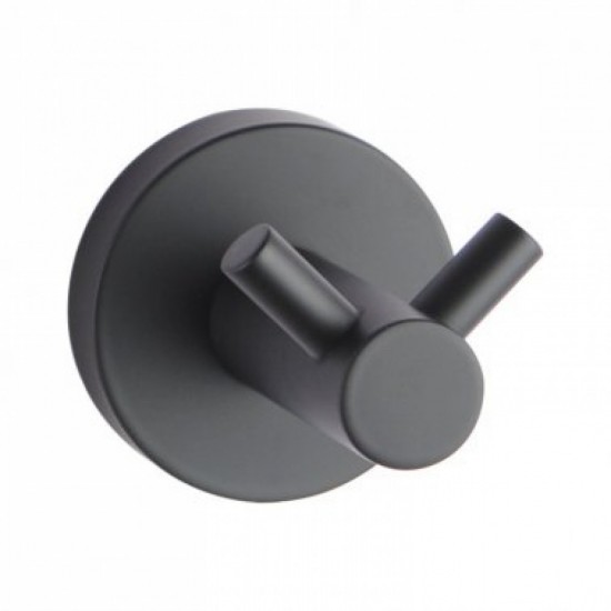 Double Robe Hook Euro Pin Lever Round Black Stainless Steel Wall Mounted